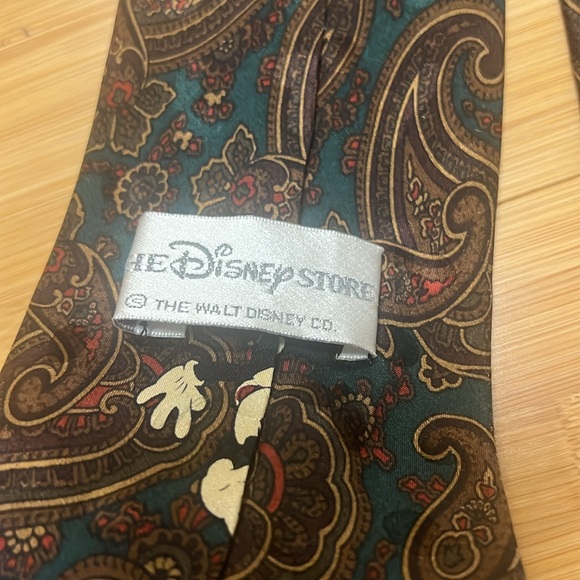 The Disney Store vintage Mickey Mouse paisley print silk scarf brown brocade - Picture 4 of 5